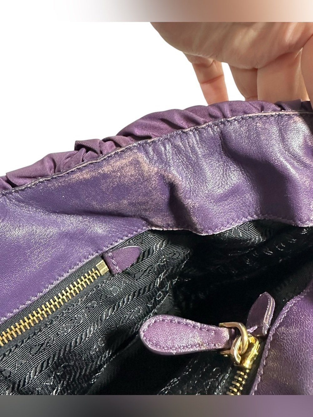 Prada Viola Purple Tessuto Nylon & Leather Pleated Tote Bag - Picture 13 of 16